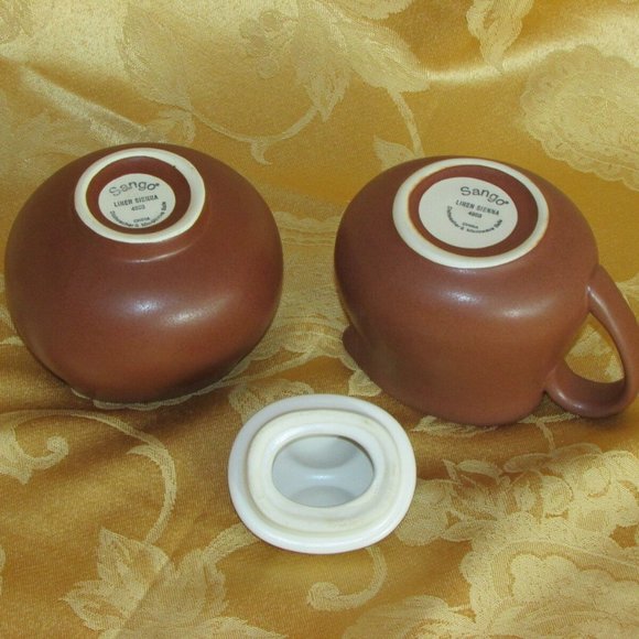 Sango Sienna Linen Creamer & Covered Sugar Bowl 4958 Brown Vintage - Picture 4 of 5